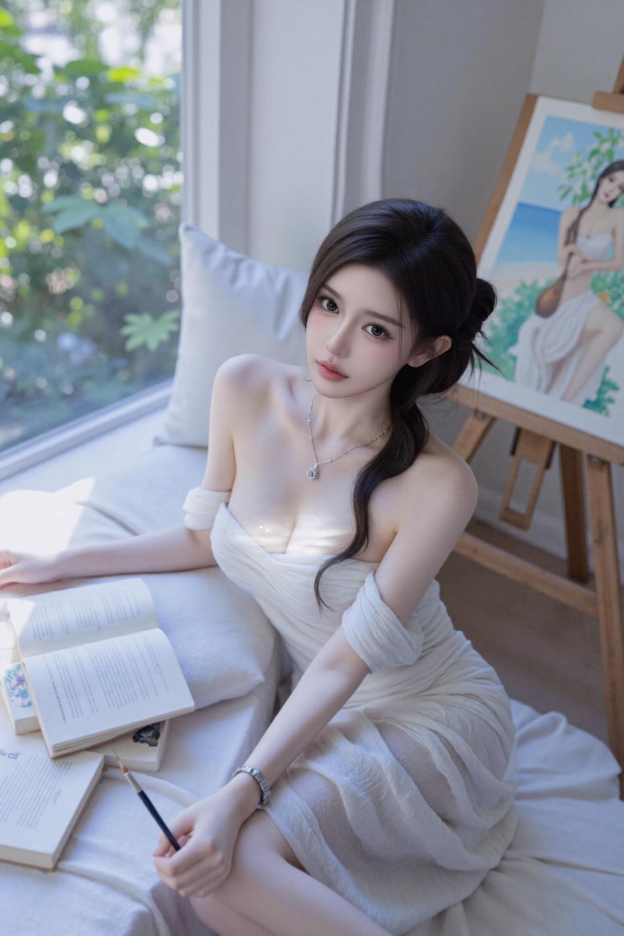 窗畔素衣轻，书卷伴画柔，光影裁得一帘幽。[微风][送自己一朵花]