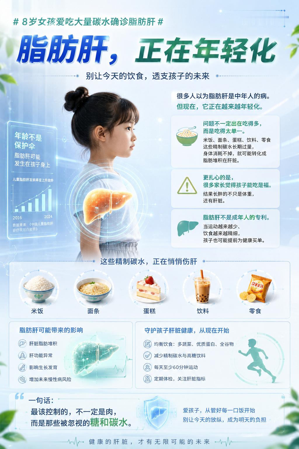 8岁女孩爱吃大量碳水确诊脂肪肝？这玩意，还真得注意，很多人以为脂肪肝是中年人的病