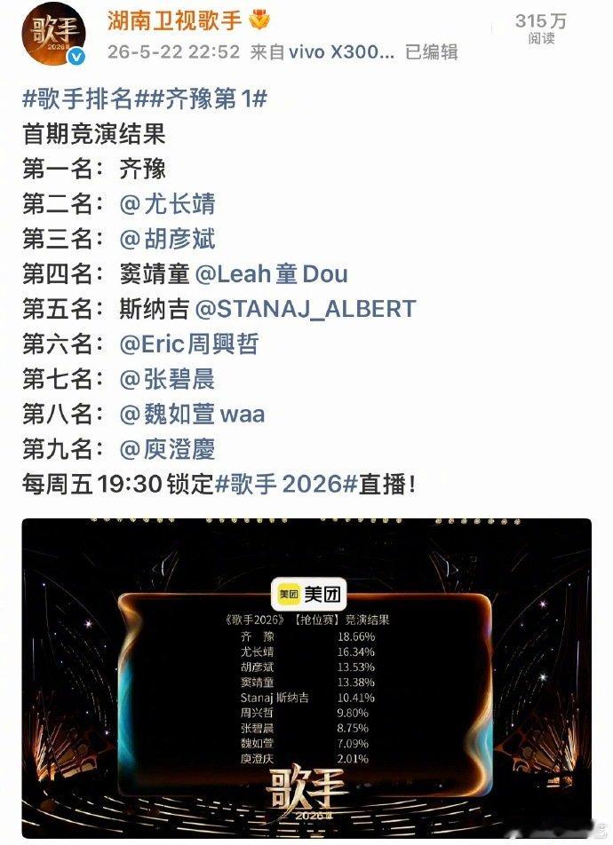 网传歌手第一期否了30首歌 每一首被驳回的歌曲，都是为了筛选更适配舞台的佳作，精