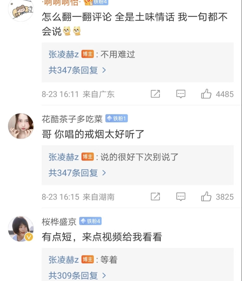 张凌赫你小子真的是事事有回应 张凌赫此男真的不简单[淡淡的][淡淡的]你小子是真
