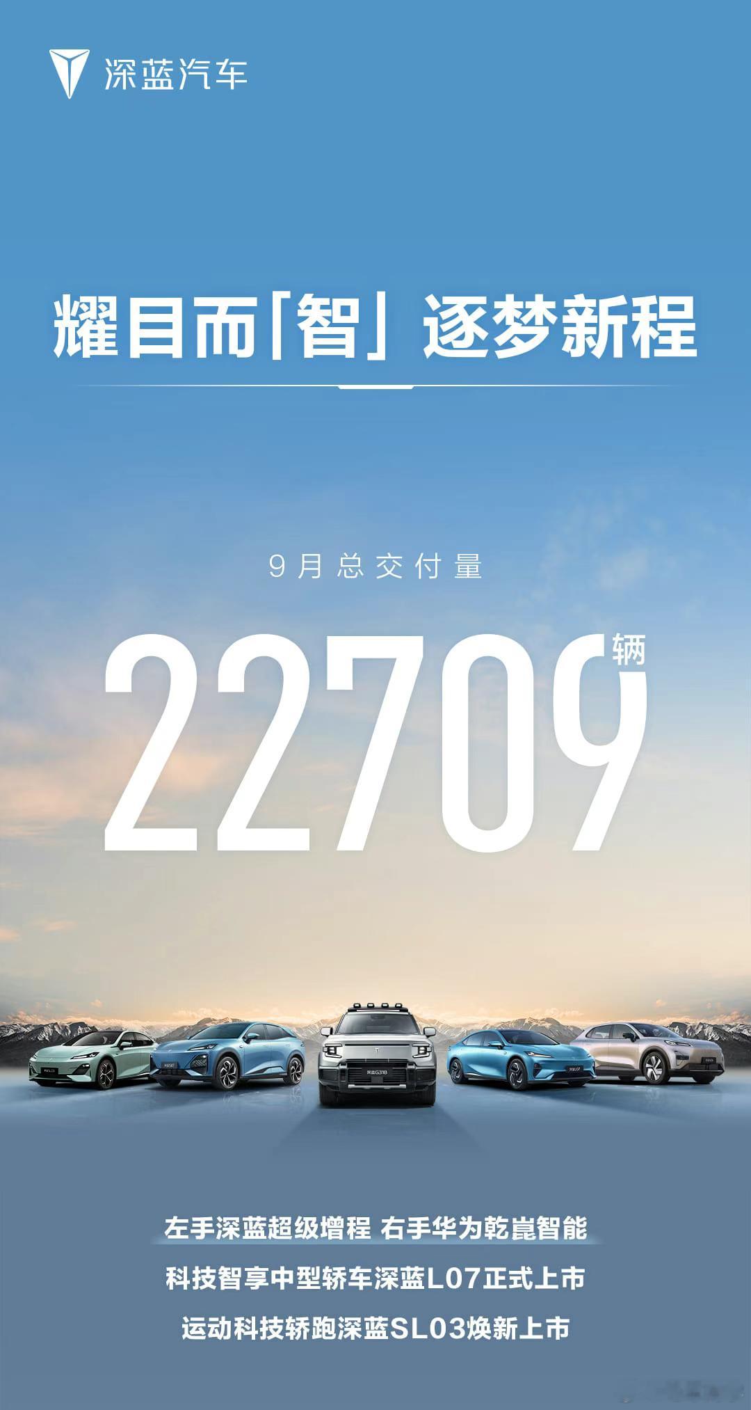 深蓝 9 月份 22709 辆，几款新车的上市，渐渐看到成效了！#新能源汽车# 