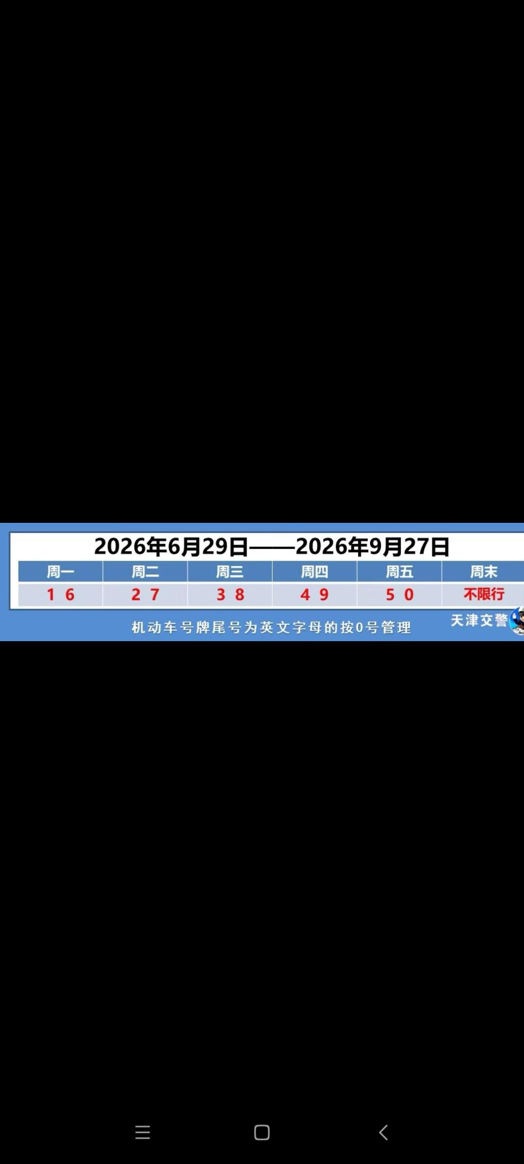 2026年6月29日(下周一)，天津市机动车尾号限行将轮换(图），新一轮限号周期