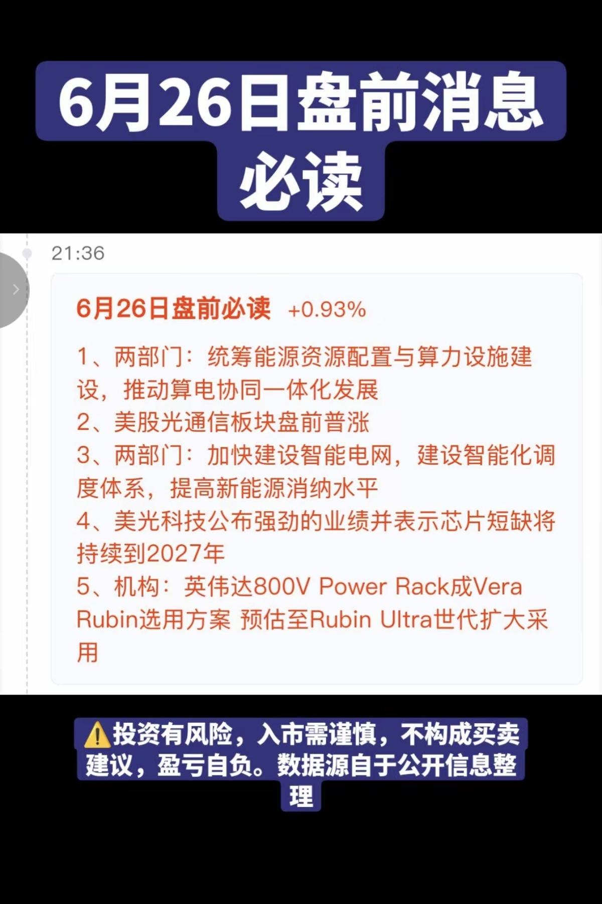 6.26周五  盘前：财经热点信息必读！

1.算电协同
2.TGV玻璃基板
3