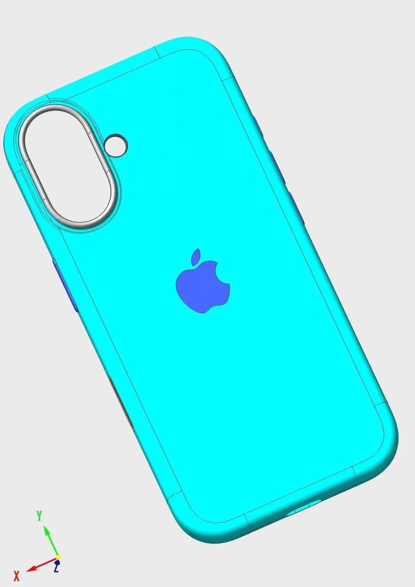 iPhone 16 最新的 CAD 渲染图，摄像头改回垂直排列了（拍空间视频），