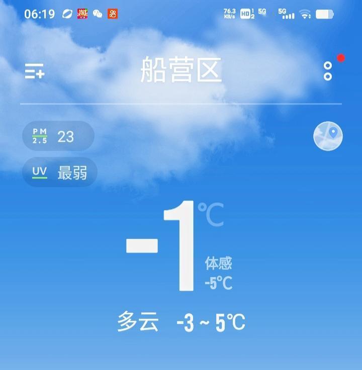2025年10月18日吉林市实时温度：室外零下1度，室内零上24度。