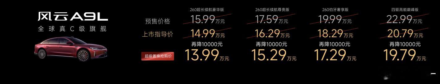奇瑞风云A9L，一台C级轿车置换价13.99万起，24小时大定锁单50287台，