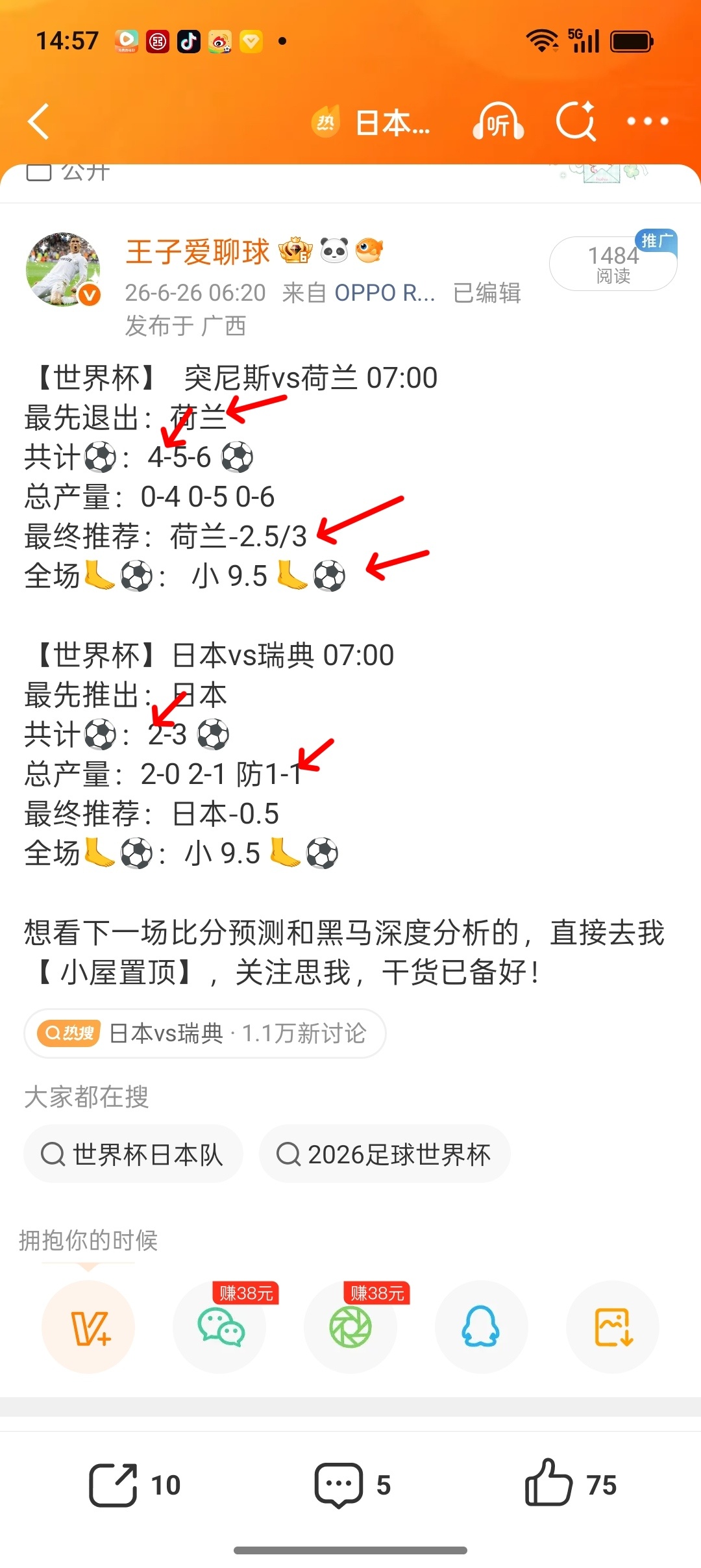 早场世界杯两场齐发✅突尼斯对阵荷兰、日本对战瑞典主推方向+备选比分+大小球全到位