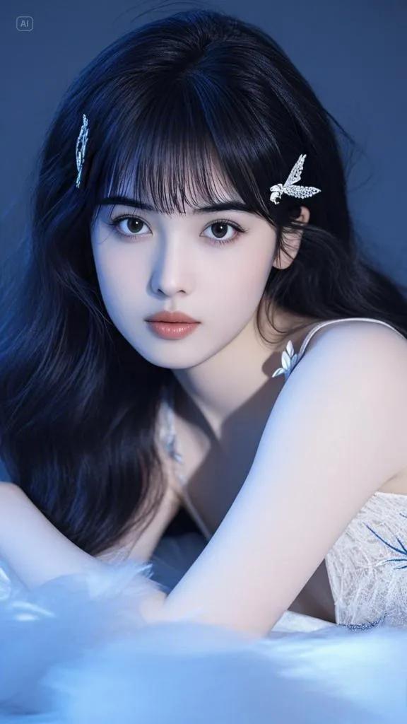 梦幻少女风，蓝调光影下的唯美自拍街拍 高清美女