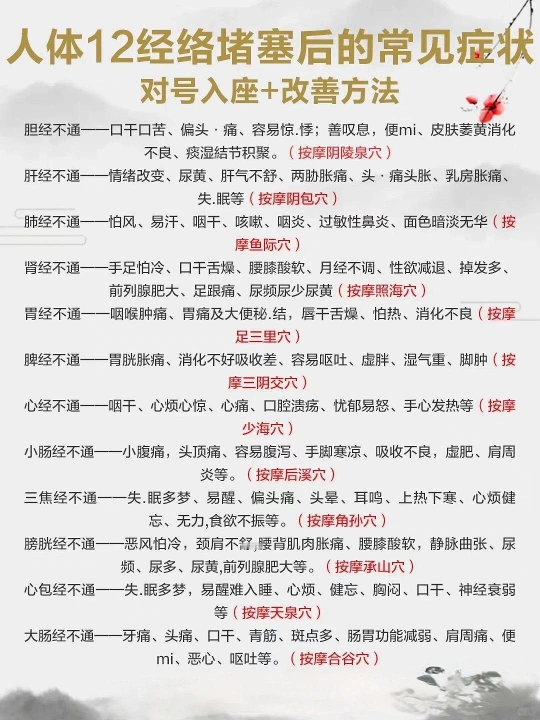 人体12经络堵塞常见症状经络不通，补啥都没用在中医理论中，经络是人体气血运行的通