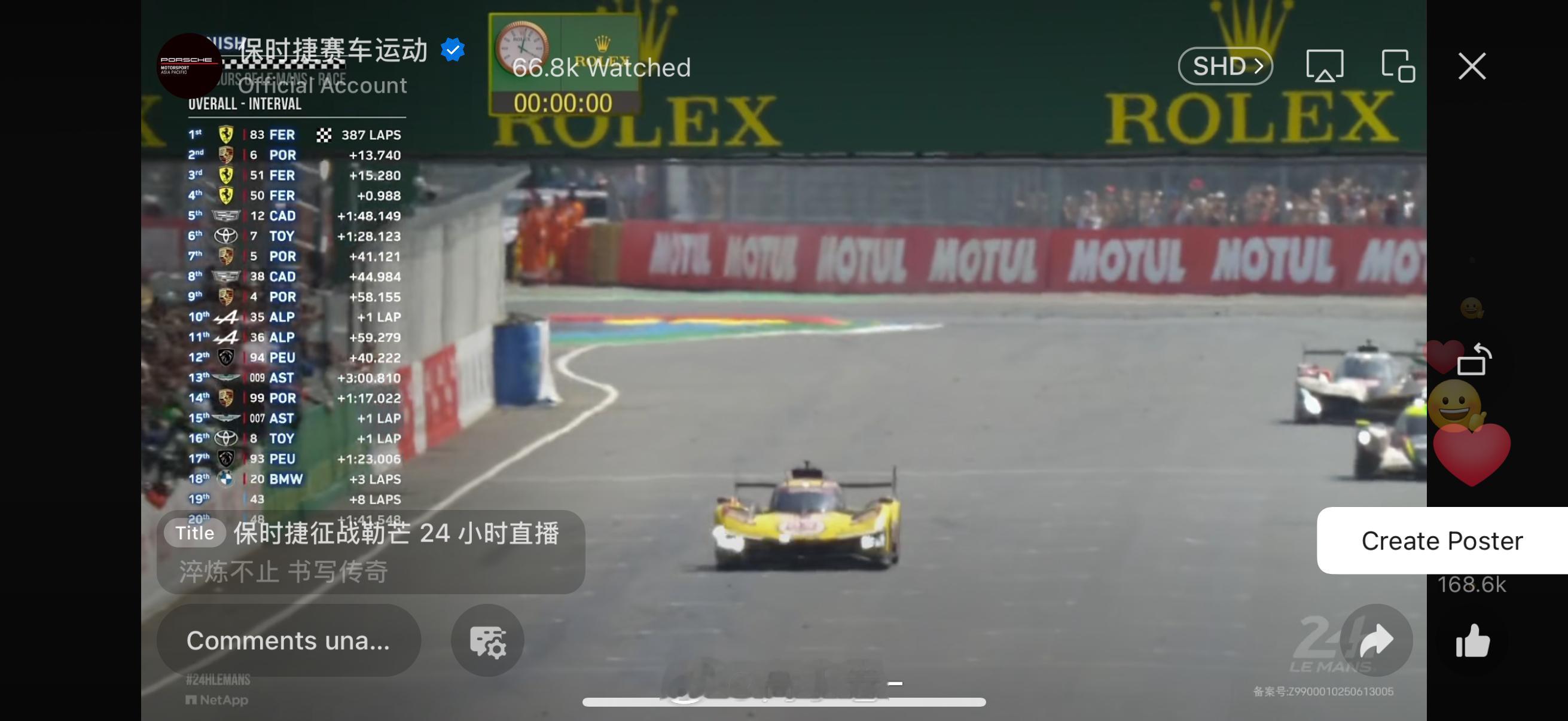 勒芒24小时耐力赛 叶一飞夺冠 我太激动了，落地正好赶上结尾了！！恭喜法拉利三连