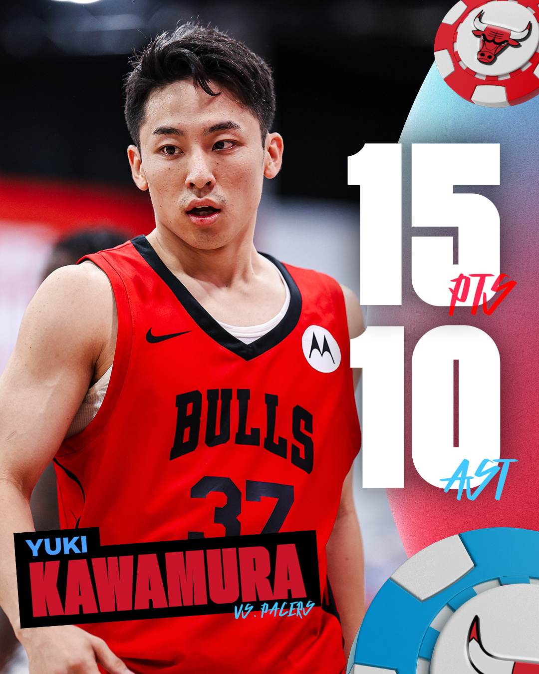 河村勇辉今日数据：15分10助攻3抢断，8中4。可以的。 ​​​