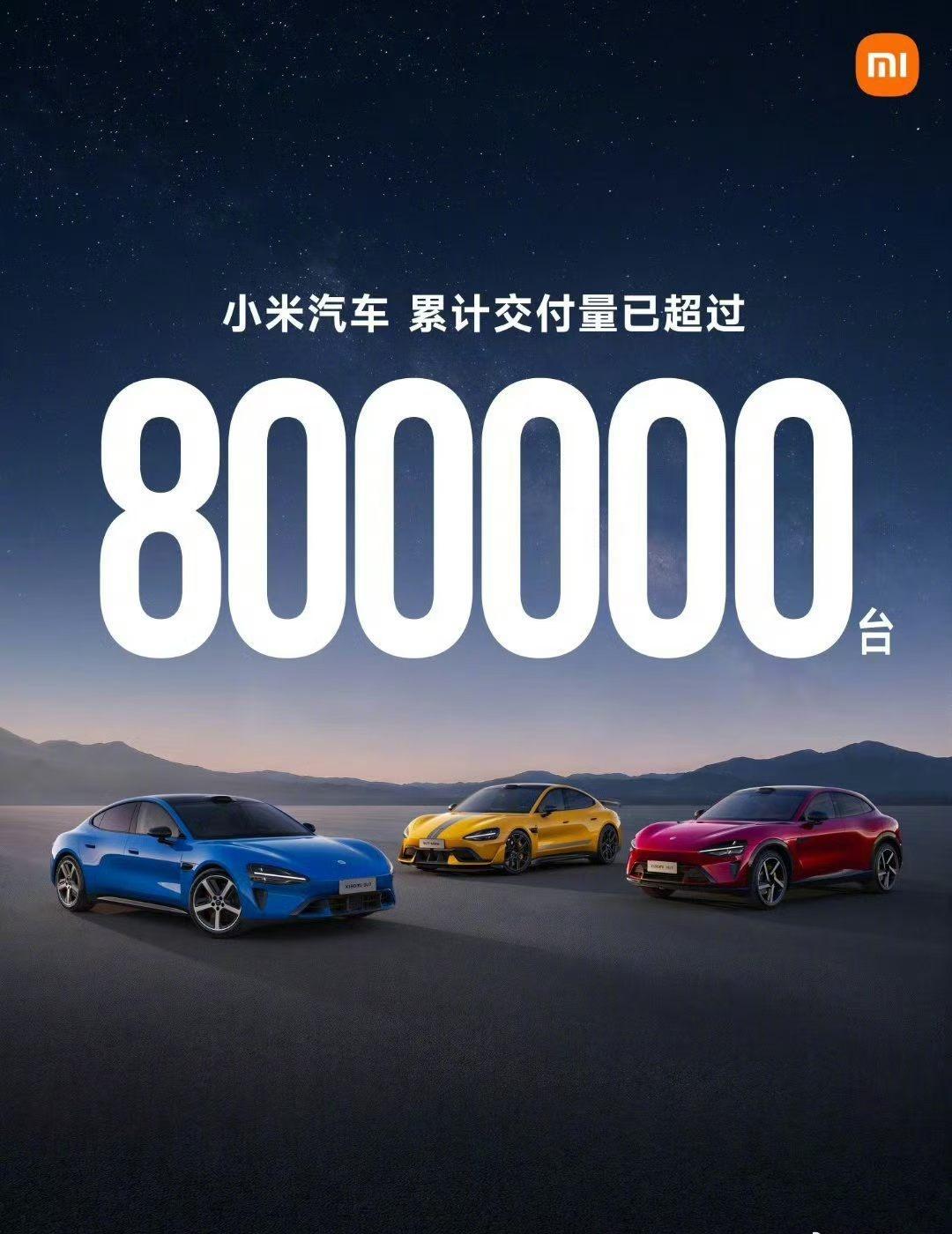 小米汽车累计交付突破80万，用时29个月。

这个速度有点超出认知的强了，特斯拉
