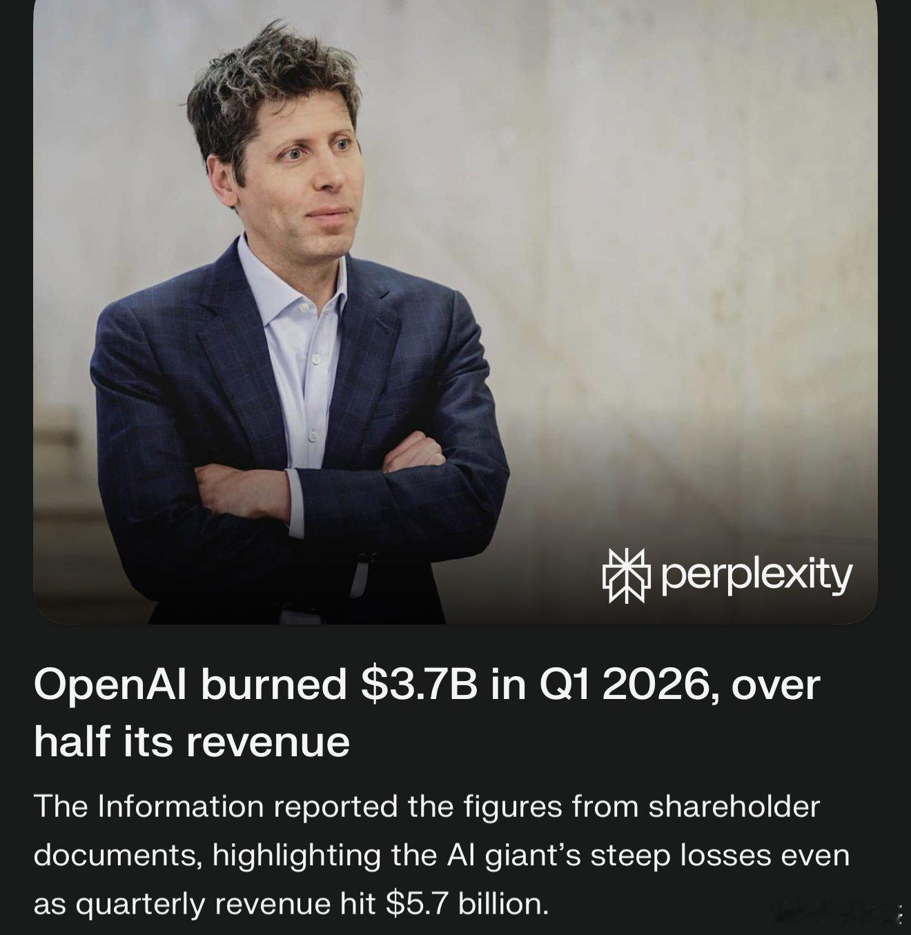 根据The Information的数据，OpenAI 2026年第一季度财务数