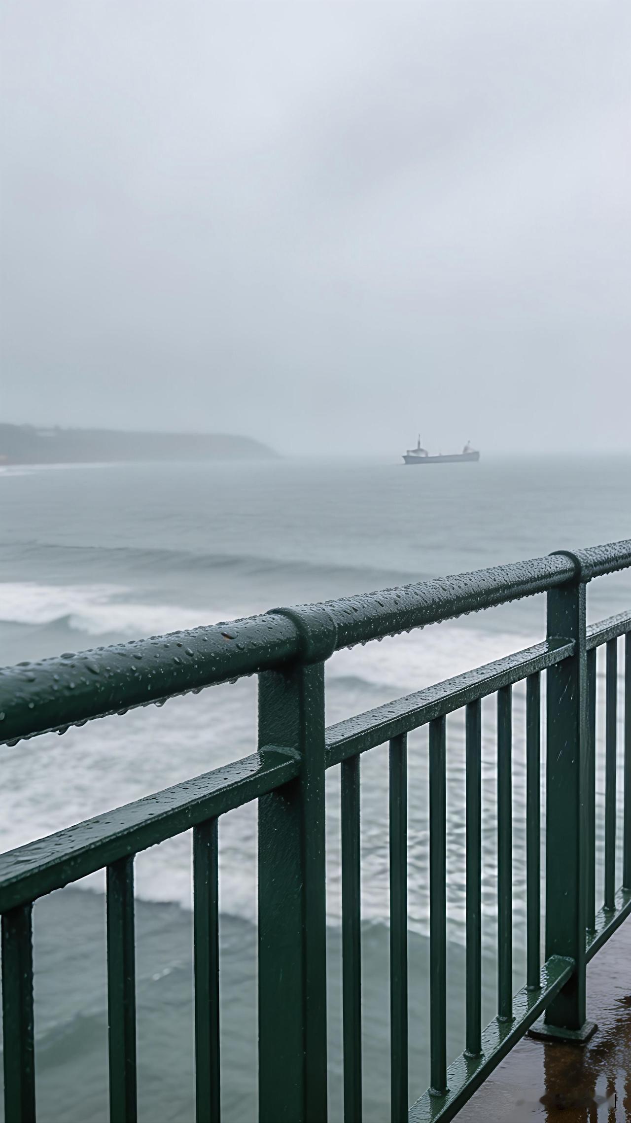《秦皇岛雨》

海气蒙蒙昼亦寒，烟痕湿透绿栏杆。

千峰乍泻悬银竹，一霎初停见碧