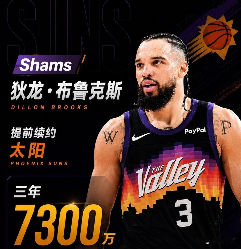 看到狄龙的续约合同，湖人队管理层哭晕在厕所里！
近日，太阳队和狄龙布鲁克斯完成了