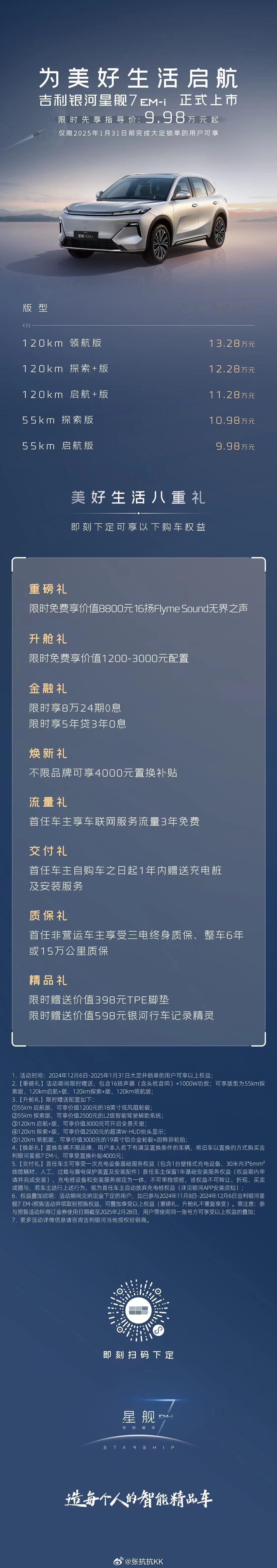 吉利银河星舰7上市9.98万元起  吉利星舰7 的价格9.98-13.28万元，