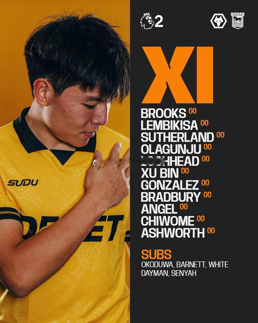 PL2联赛 狼队U21对阵伊普斯维奇U21 中国球员徐彬首发出战 留洋球员动态热