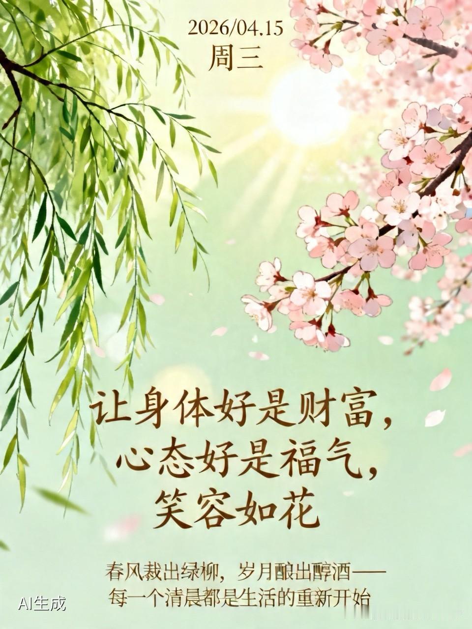 ²⁰²⁶/₀₄.₁₅ 周三｜一键复制，让身体好是财富，心态好是福气，笑容如花🌸