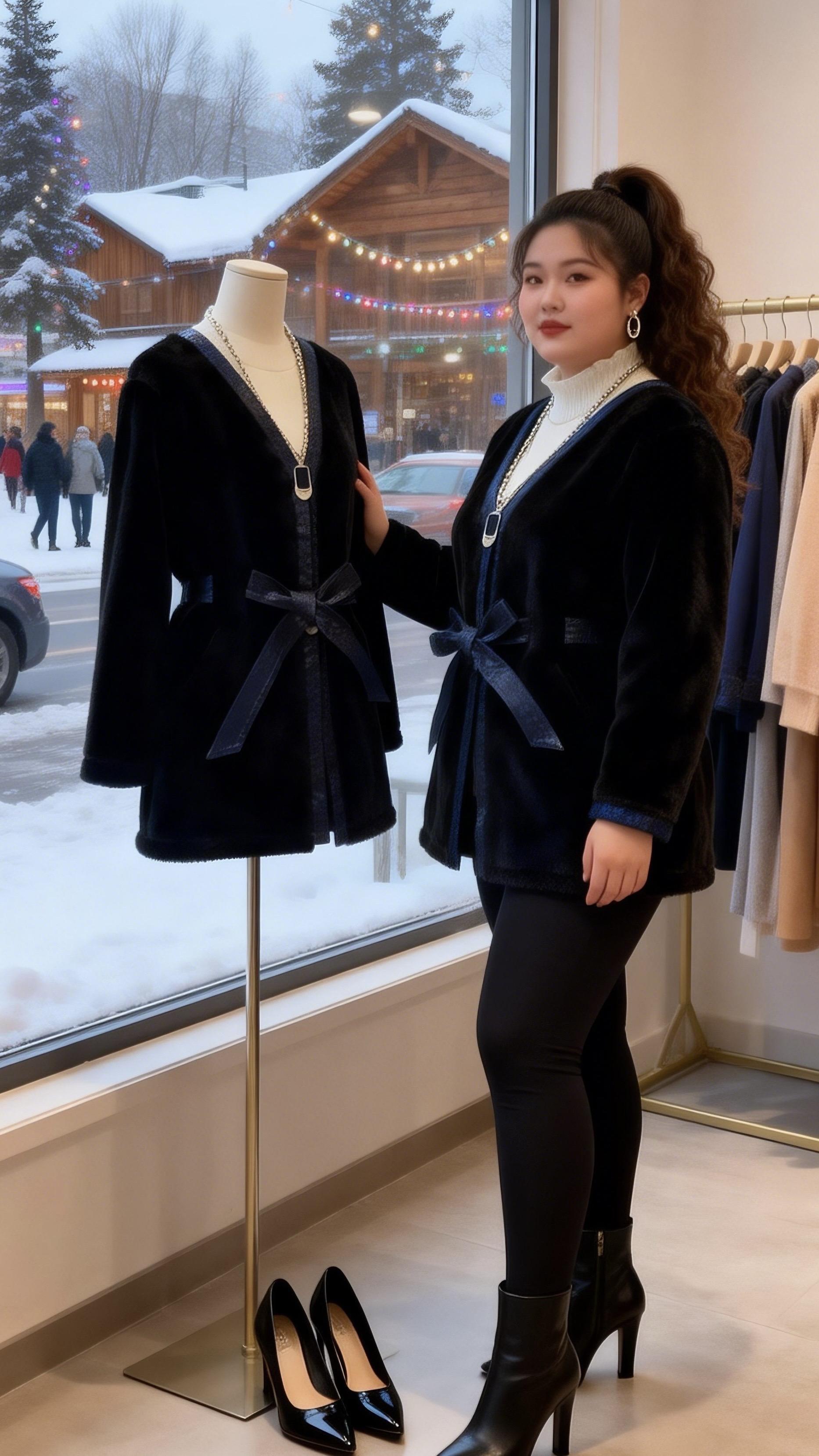 大码女装 毛毛外套 保暖又好看 时尚休闲穿搭 我的初雪穿搭准备好啦