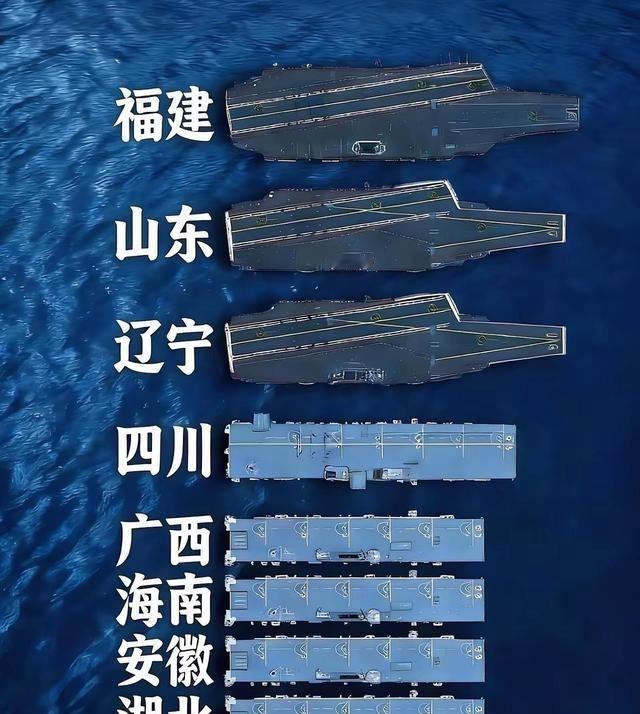 中国海军以“省”命名的舰船有： 辽宁 ， 山东 ， 福建 ，湖北、 安徽 ， 广