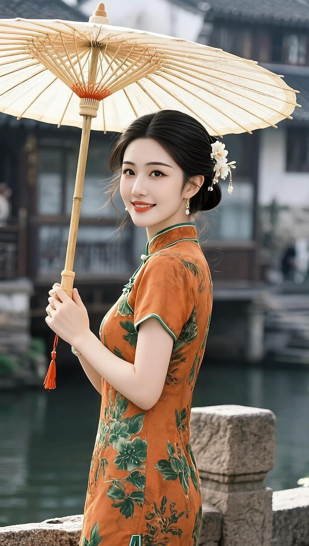 AI伞畔旗袍照 抖音ai创作