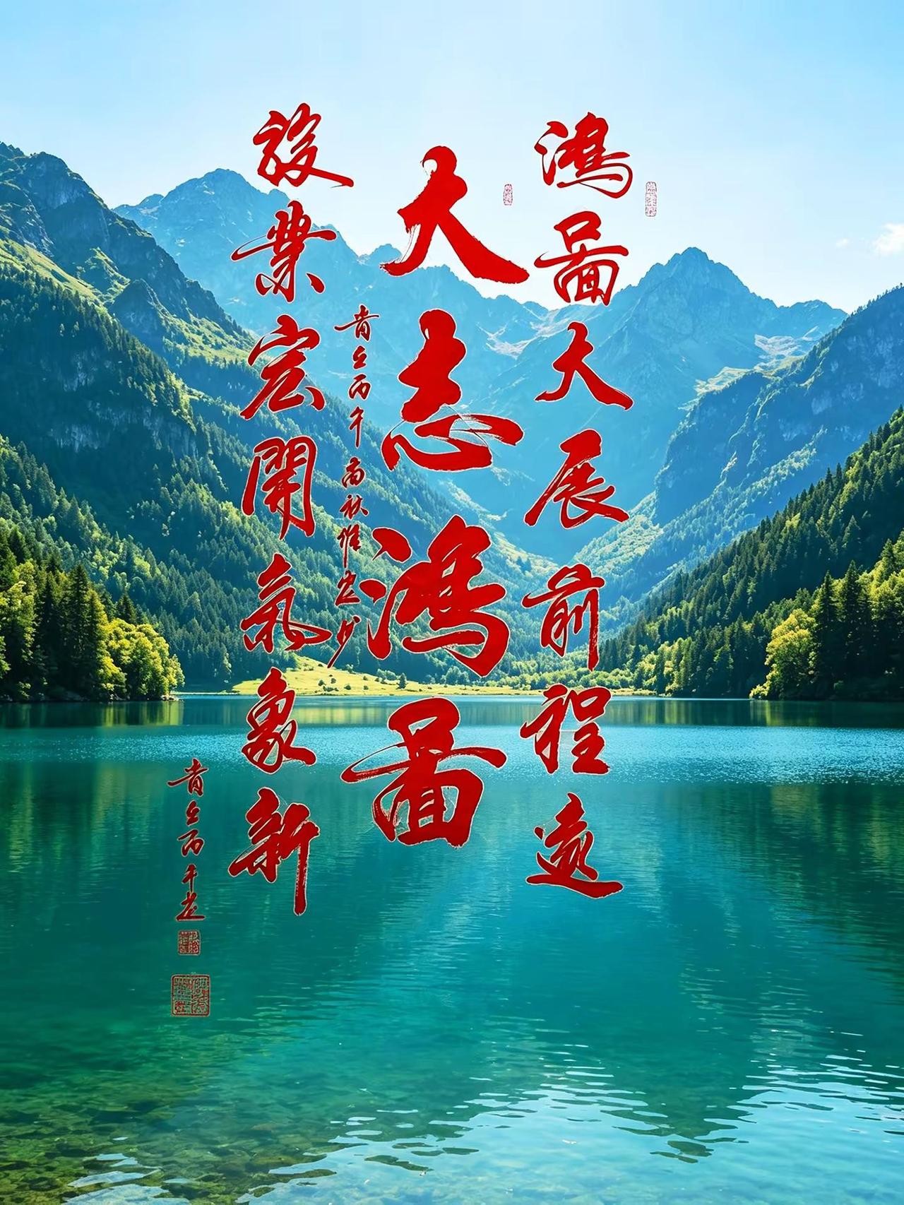 维安原创书法作品展示。AI青山湖泊改字