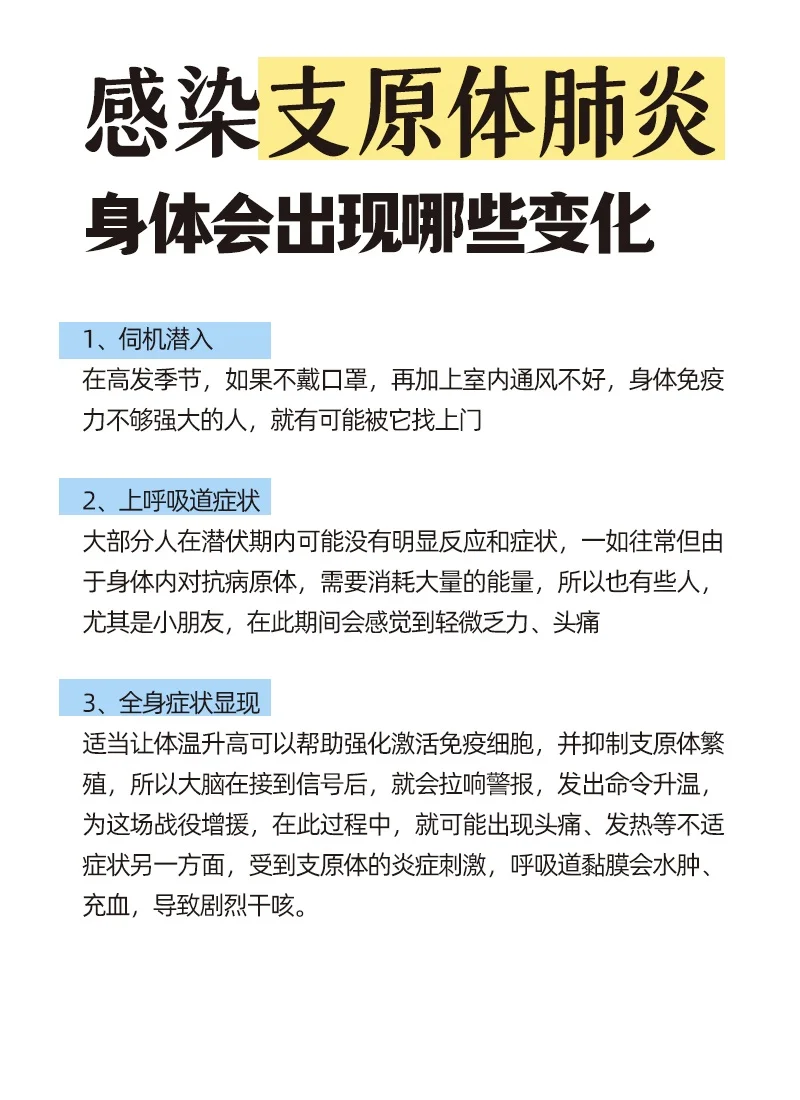 感染了“支原体肺炎”身体会出现哪些变化