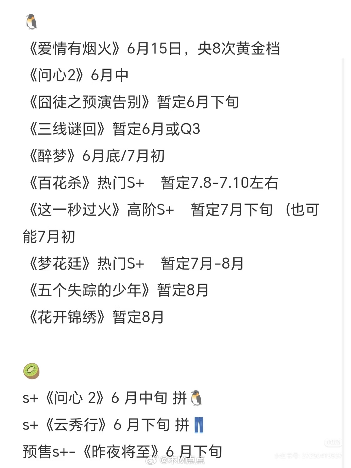 近期🐧🥝热门排播有你期待的剧吗！！？？ 
