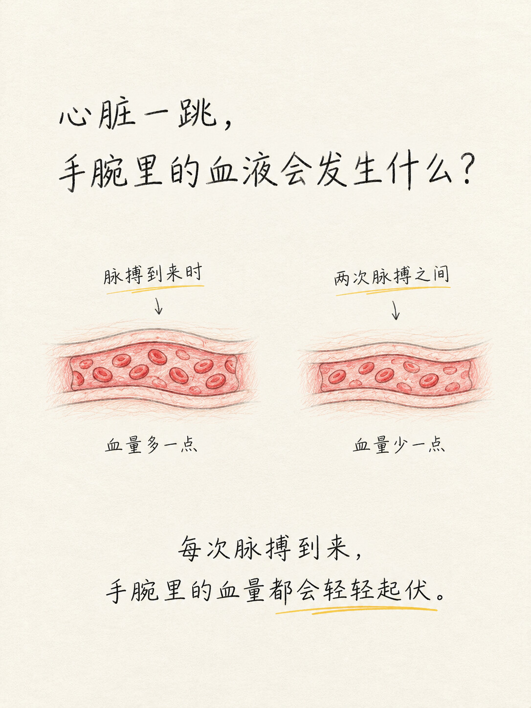 为什么手表背面的绿光能测心跳？手表背面的绿光照进皮肤后，一部分会被血液吸收。心脏