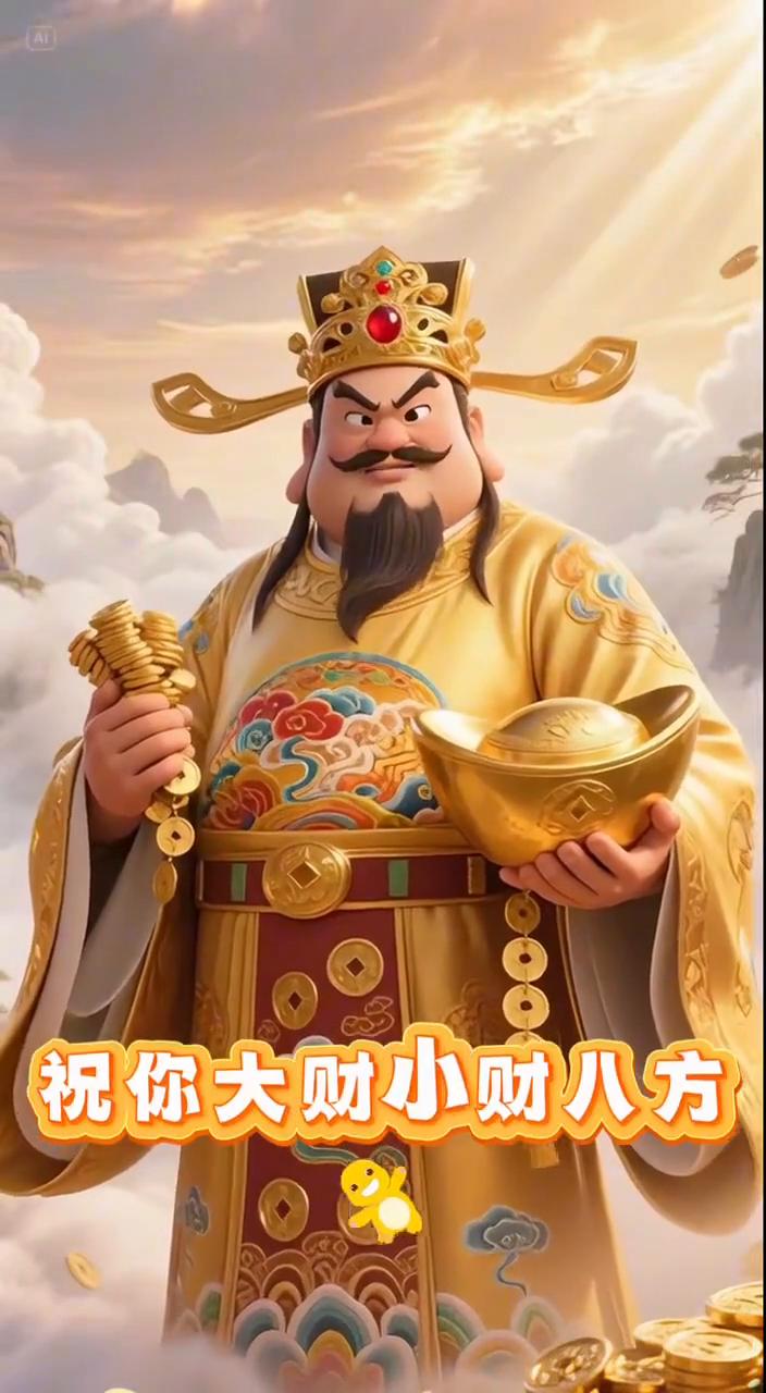 财神到，好运来。祝你大财小财八方来财，正财横财路路进财。出门遇财神，进门抱元宝。