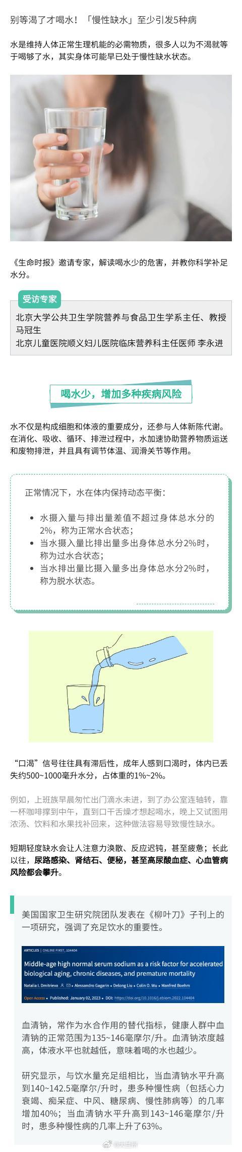 【不要每次都等口渴了才喝水 】慢性缺水让5种病风险升高 “口渴”信号往往具有滞后