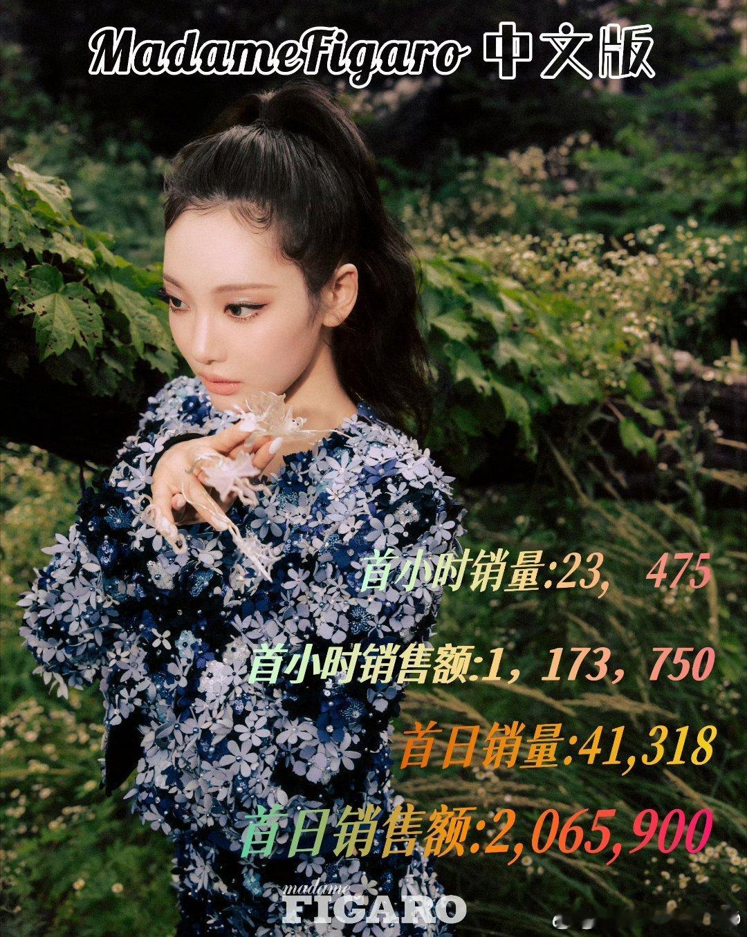 宁艺卓费加罗杂志销量🈶 24小时销量41323销售额2066150费加罗女星历