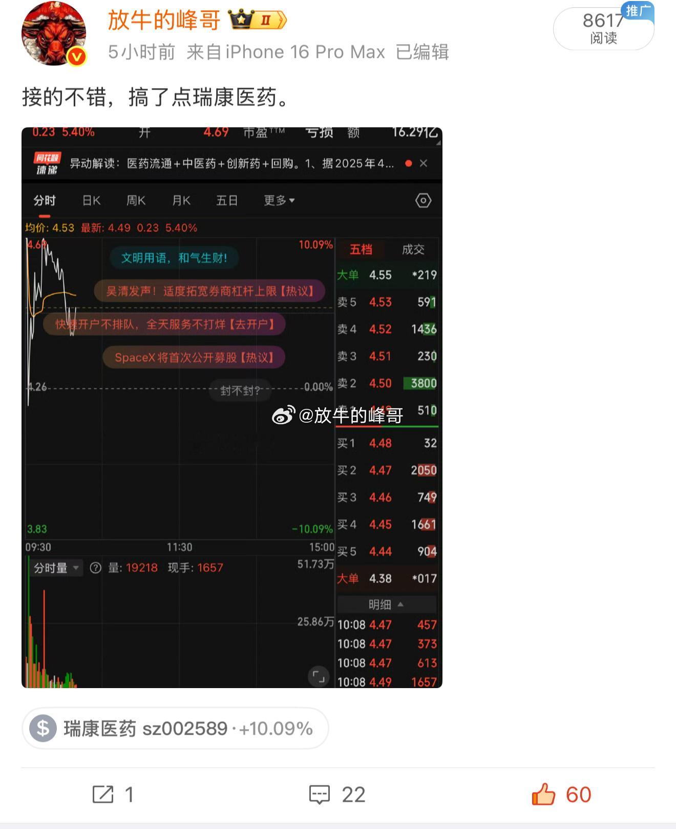 《今日重磅：峰子仅仅让粉丝拿到一支涨停！》瑞康医药，炸板切入！海欣食品，过渡品种