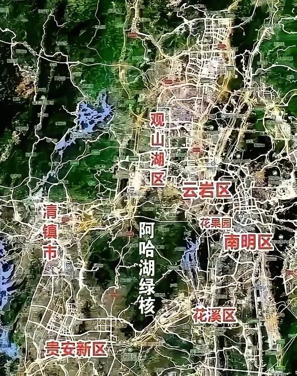 从这张图上可以看出哪里是贵阳的中心？
林城贵阳，城在林中，贵阳也是算山城吧！只是