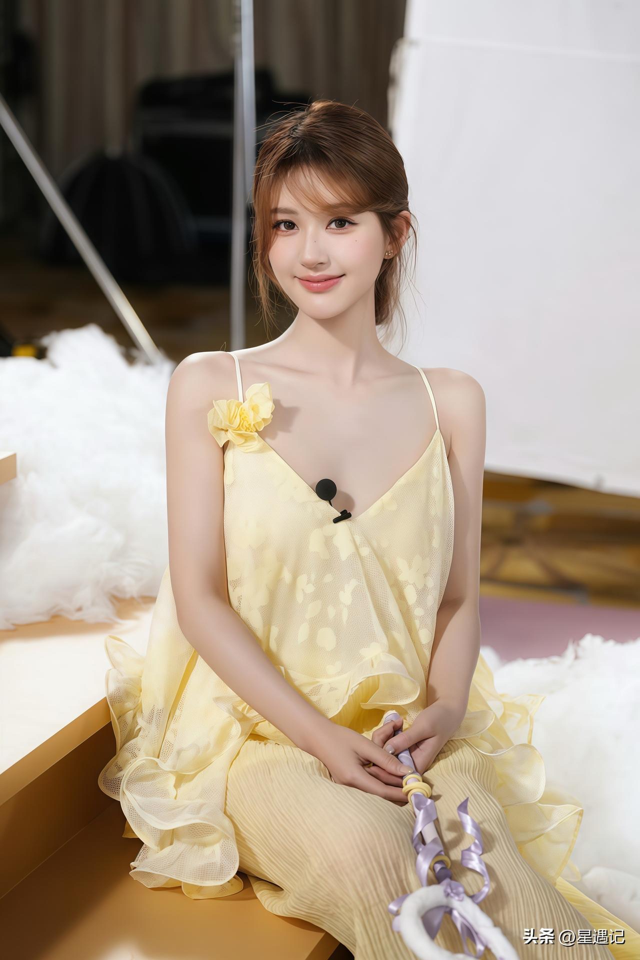 赵露思穿淡黄吊带裙也太甜了！软乎乎的氛围感直接拉满