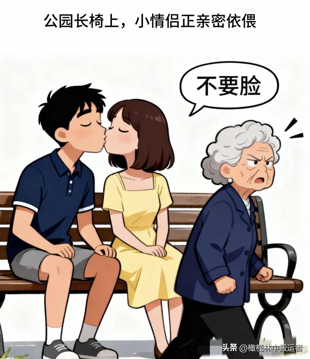 趣味漫画：老太太路过喊：不要脸。男怒：你谁啊，说谁呢。女生突然喊：妈！男忙说：阿