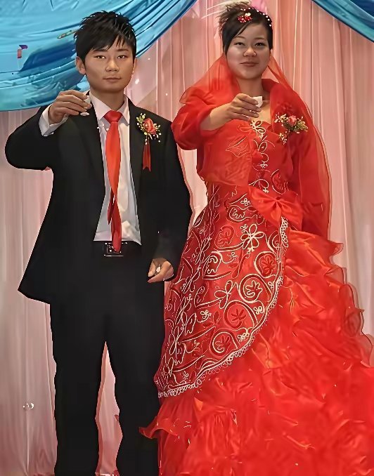 十几年前，张雪与妻子的结婚照。