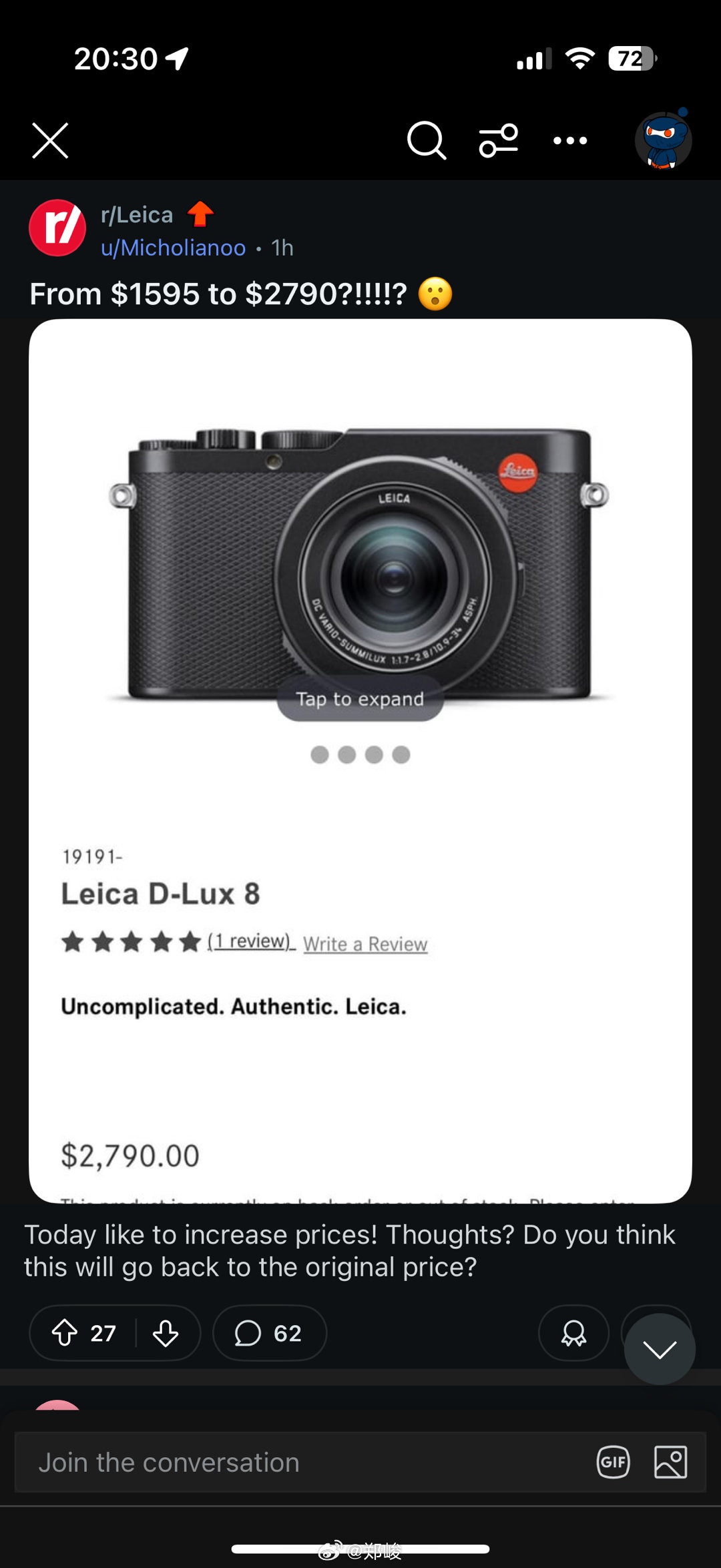 Dlux 8要卖2790美元，真是疯了。评论区也是很有意思，都在嘲讽美国人。“你