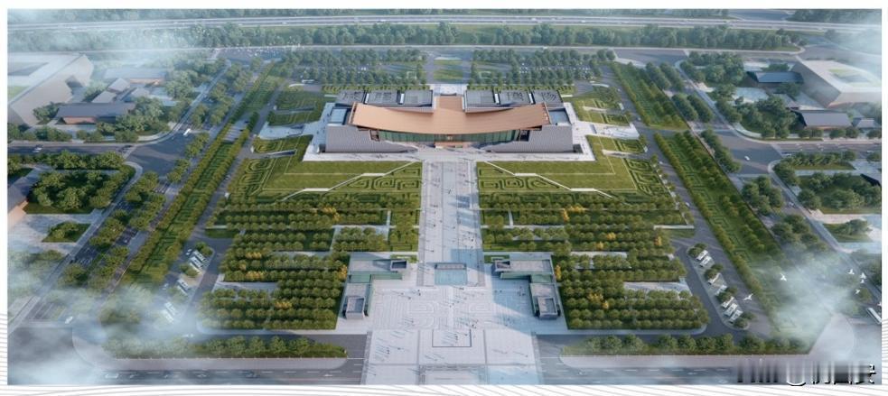 咸阳博物院新馆效果图曝光，建筑以“秦汉高台映渭水、四海归一耀古塬”为设计语言，形