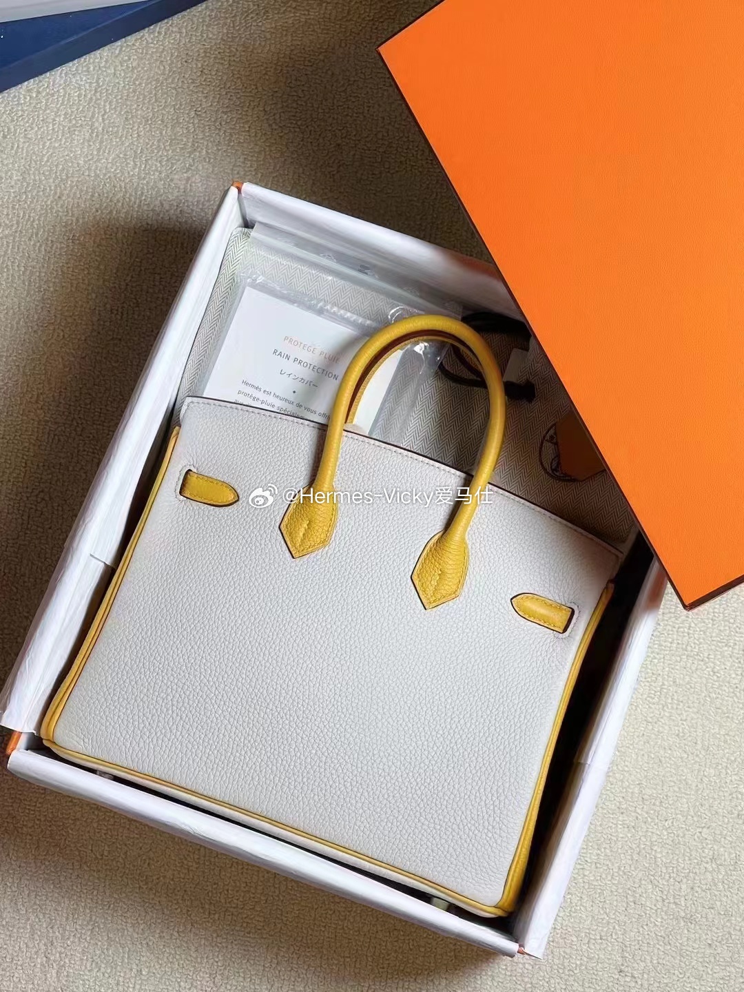Birkin25 8L冰川白 + 9D琥珀黄 togo磨砂金扣