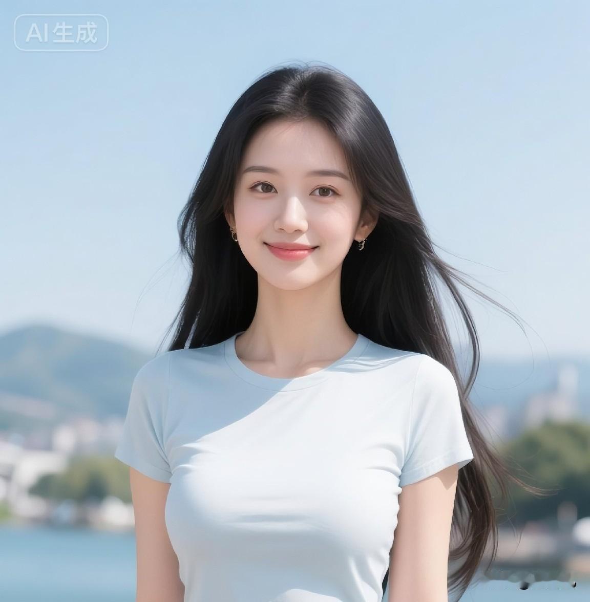 碧水青山间，美人如画来。
