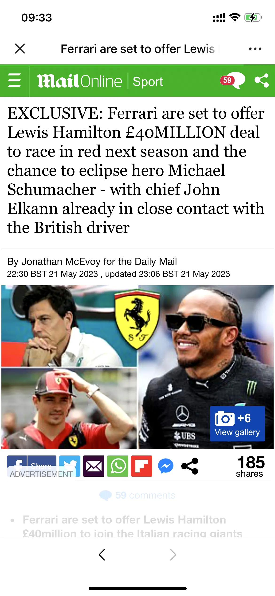 【F1|汉密尔顿真的要去法拉利？】
  英国《每日邮报》报道说，法拉利向汉密尔顿
