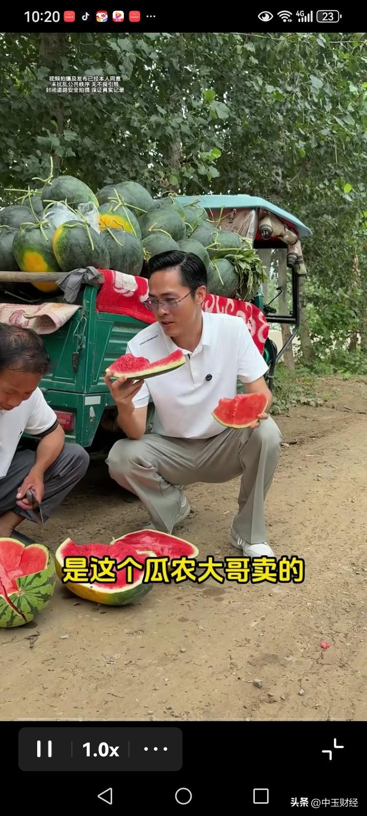 开封的瓜农售卖的西瓜仅0.10元一斤，而一位郑州市民在郑州花64块钱买了一个西瓜