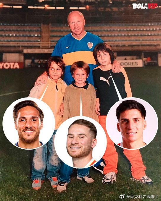 这张照片拍摄于2003年，当时效力于博卡青年的卡洛斯·马克·阿利斯特与他的三个孩