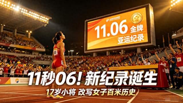 标题：太燃！17岁陈妤颉女子百米11秒06夺冠，打破亚运纪录