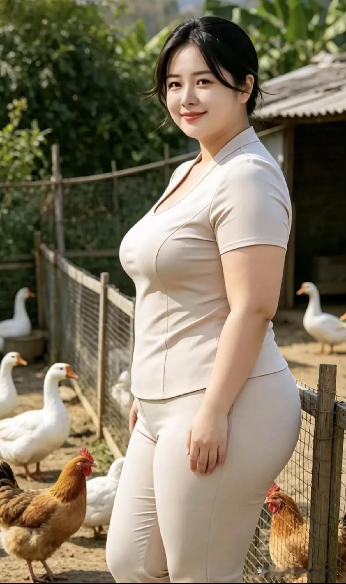 西江月·村妇吟
 
小院鸡鸭相伴，清风绿树围墙。
一身素净浅衣裳，笑里温柔清朗。