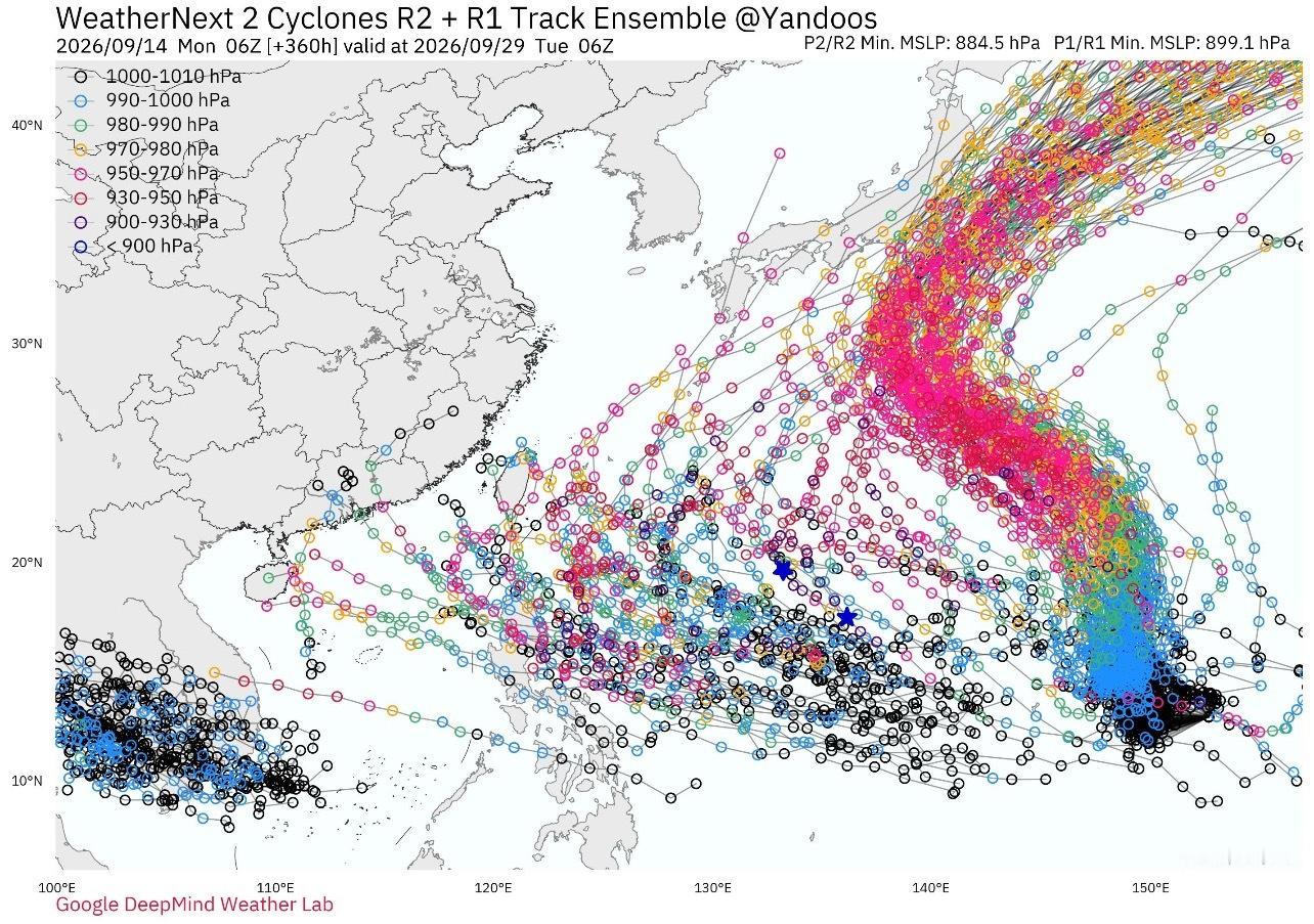 台风杜鹃，目前大部分预报预判它往日本走。但如果副高比预想更强，没有断裂、没有缺口
