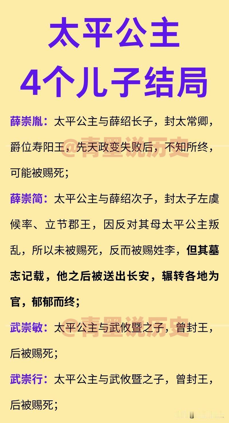 《唐朝诡事录》中，卢凌风的原型薛崇简结局如何？

太平公主一生有4个儿子，因为其