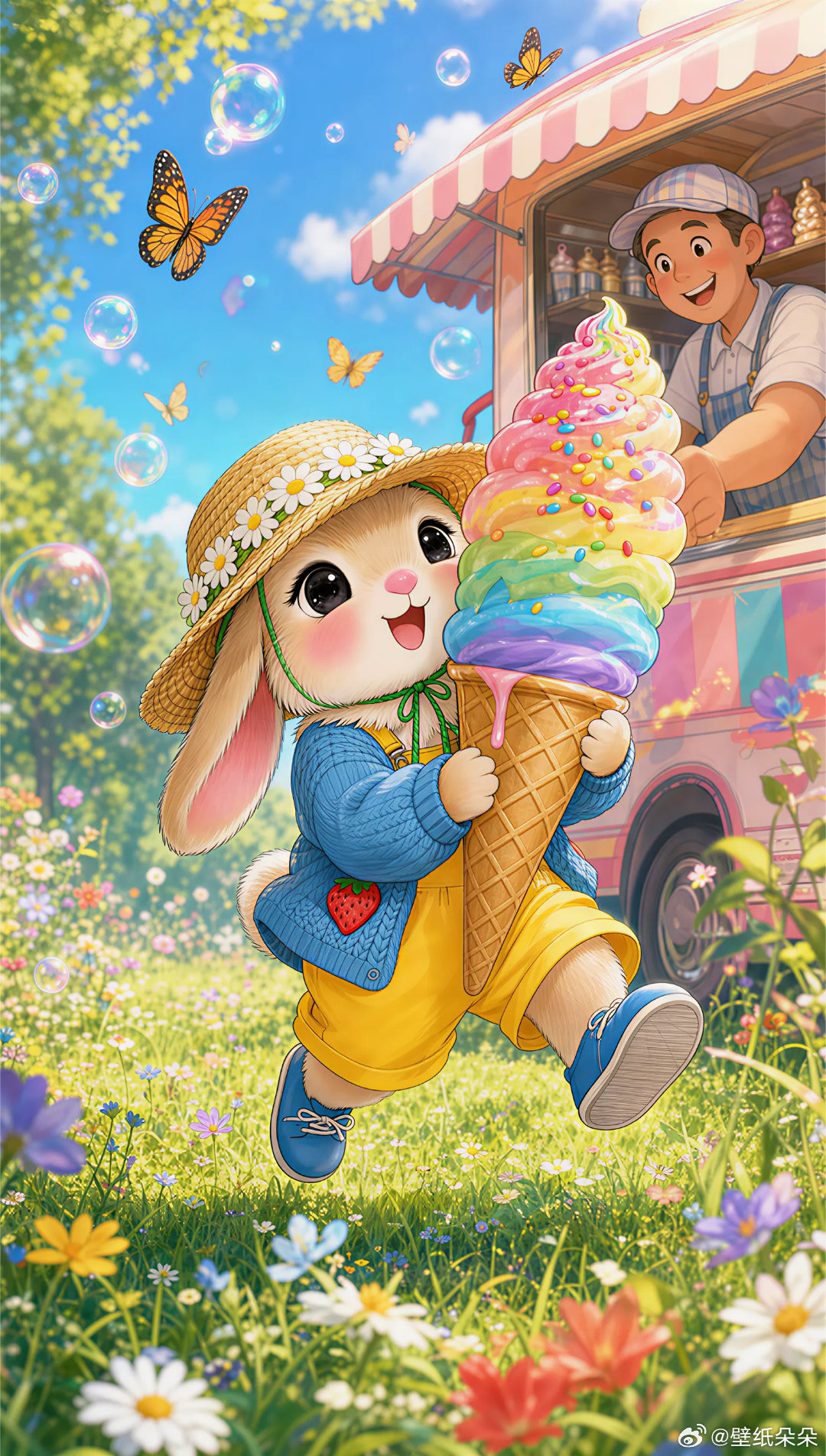 夏日冰激凌水果捞吃货小可爱动物壁纸 