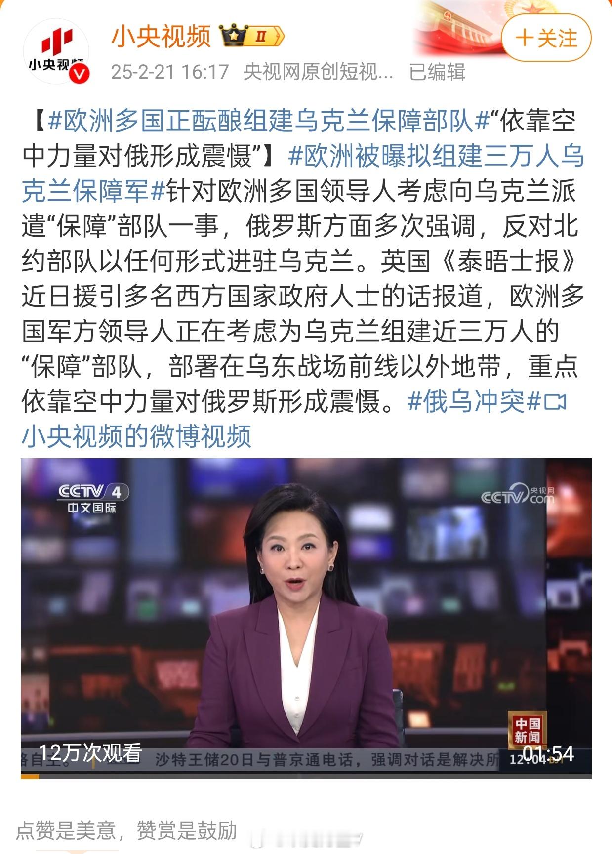 欧洲多国正酝酿组建乌克兰保障部队 我支持欧洲组建欧洲部队；毕竟美国人无所谓，它和